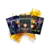 A display of five colorful packaging designs for Diamond Concentrates Shatter, laid out in a fan shape on top of a large golden-yellow slab of cannabis shatter.