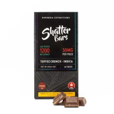 Front view of Euphoria Extractions Chocolate Bar 1200mg THC with pieces of chocolate - Toffee Crunch Indica Flavour