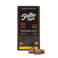 Front view of Euphoria Extractions Chocolate Bar 1200mg THC with pieces of chocolate - Toffee Crunch Sativa Flavour