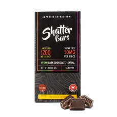 Front view of Euphoria Extractions Chocolate Bar 1200mg THC with pieces of chocolate - Dark Chocolate Vegan Sativa Flavour