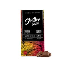 Front view of Euphoria Extraction Shatter Bar in 500mg concentration - Toffee Crunch flavour sativa strain with pieces of chocolate in the front