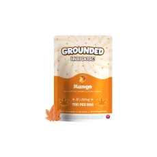 Mango-flavored Grounded High Dose Gummies package, featuring hand-crafted cannabis-infused gummies with 1000mg THC per bag, 100mg THC per piece. Available at Weed Market