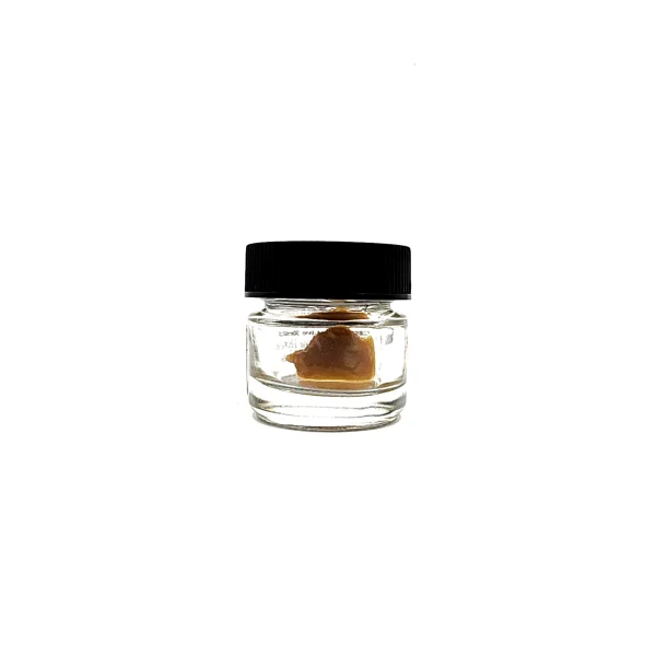 Single jar of High Voltage Extracts Live Resin, sealed with a black lid, containing amber-colored live resin inside the clear glass jar