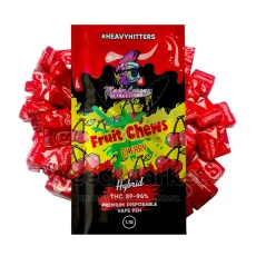 Weed Market Major League Extractions Hybrid Vape Pen - Fruit Chews Cherry Flavor - A playful disposable vape pen from Major League Extractions, labeled "Hybrid" and featuring the sweet "Fruit Chews Cherry" flavor.