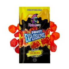 Major League Extractions Fruit Explosions hybrid disposable vape pen with THC 89-94 percent and red fruit explosions candies