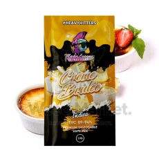 Major League Extractions Creme Brulee flavor disposable vape pen, showcasing the smooth and creamy dessert-inspired flavor. Indica strain with THC concentration between 89-94%.