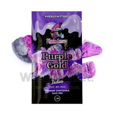 Major League Extractions Purple Gold-flavored disposable vape pen with THC 89-94%, featuring purple gold pieces