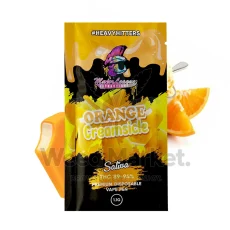 Major League Extractions Orange Creamsicle-flavored Sativa disposable vape pen packaging, showcasing vibrant orange and cream imagery. The vape pen contains 89-94% THC and is labeled as a 1.1g premium disposable vape pen under the #HeavyHitters label.