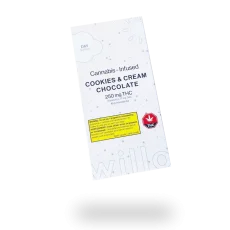 Willo Cannabis-Infused Cookies & Cream Chocolate bar containing 250mg THC, displayed in a white package with a 'Day Sativa' label