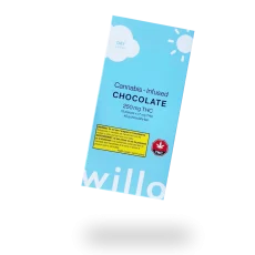Willo Cannabis-Infused Milk Chocolate bar containing 250mg THC, displayed in a blue package with a 'Day Sativa' label
