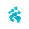 Blue raspberry hard candy pieces arranged on a white background with a glossy texture.