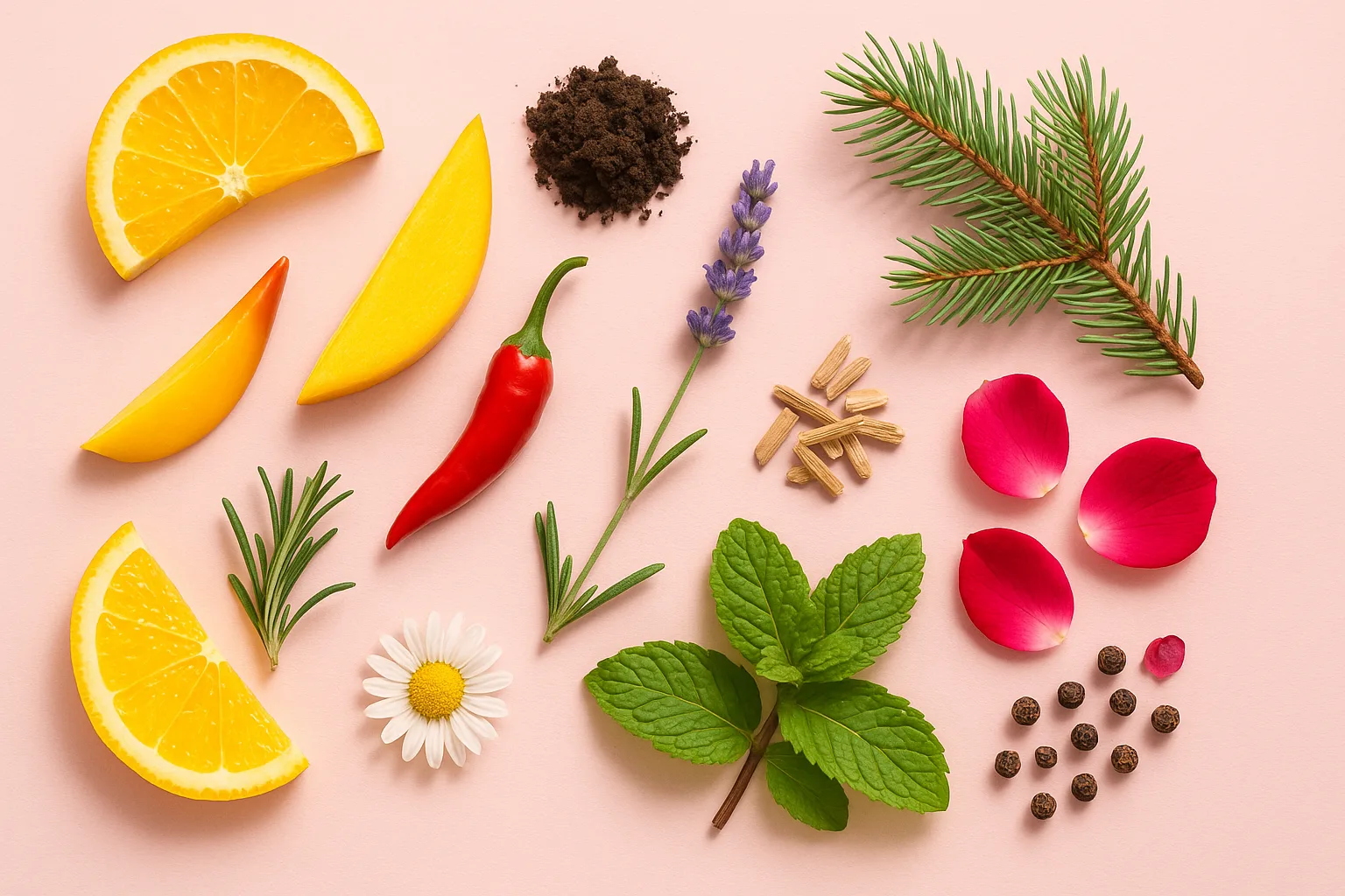 Various cannabis terpene profiles shown on pink background